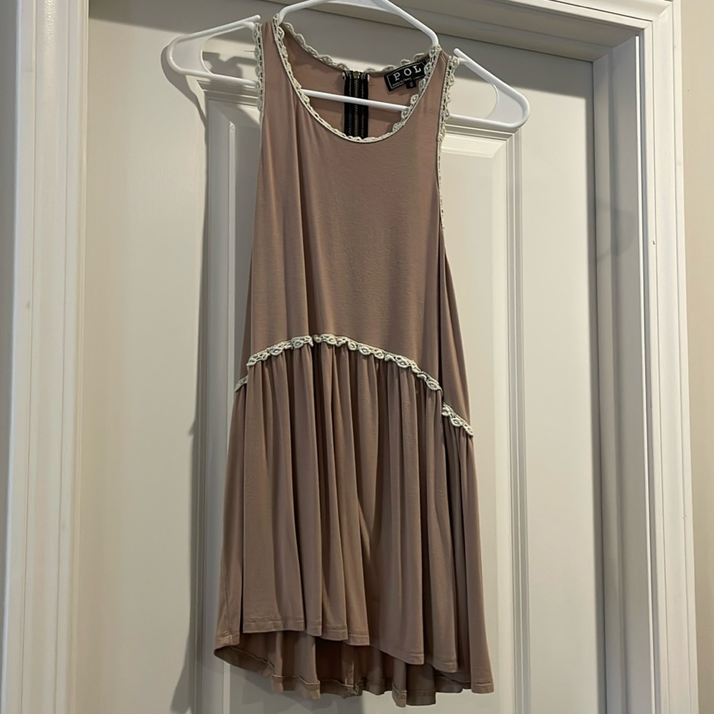 Tan Racerback Tank Top with Crochet Edge